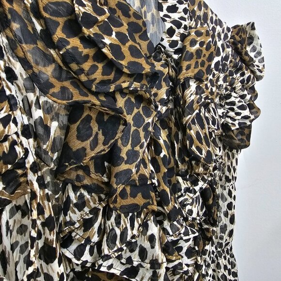 Women's Leopard Print Sheer Ruffled Blouse, Size Small - Picture 11 of 17